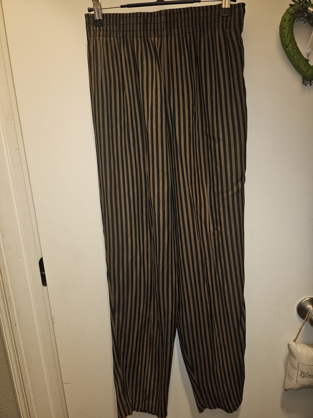 Vintage Jonathan Logan Striped Wide Leg Pants Plisse Pleated Whimsy Goth SZ M E